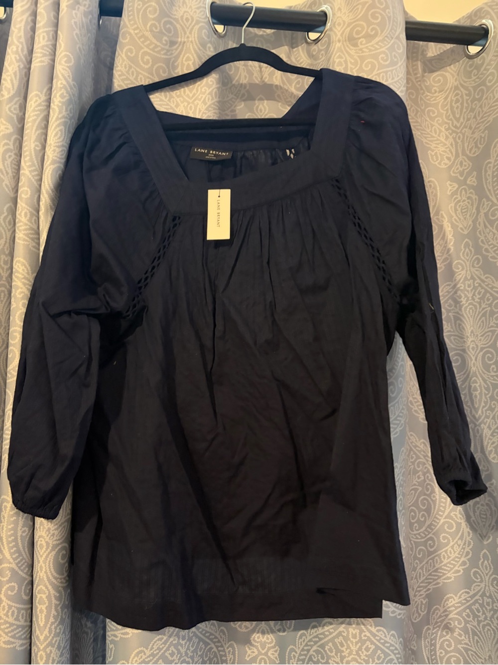 Lane Bryant Navy Textured Square-Neck Blouse